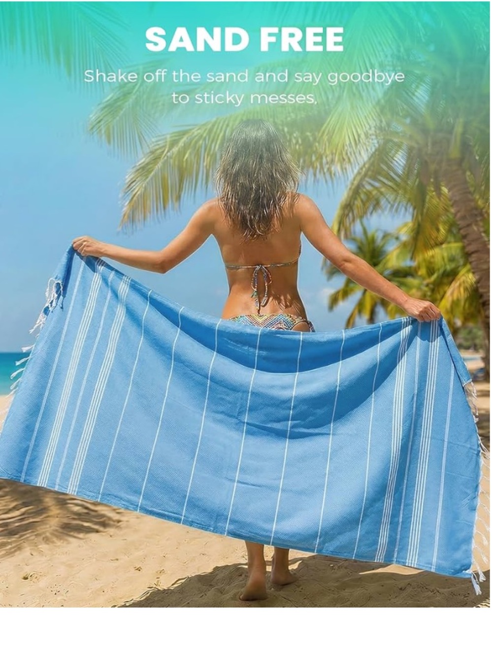 NEW, Turkish Beach Genovega Towel Quick Dry Sand Free Oversized Bath Swim BLUE